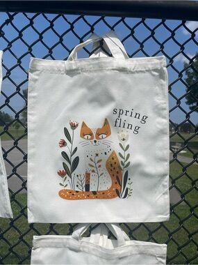 Spring Fling Fox Tote Bag - White Canvas